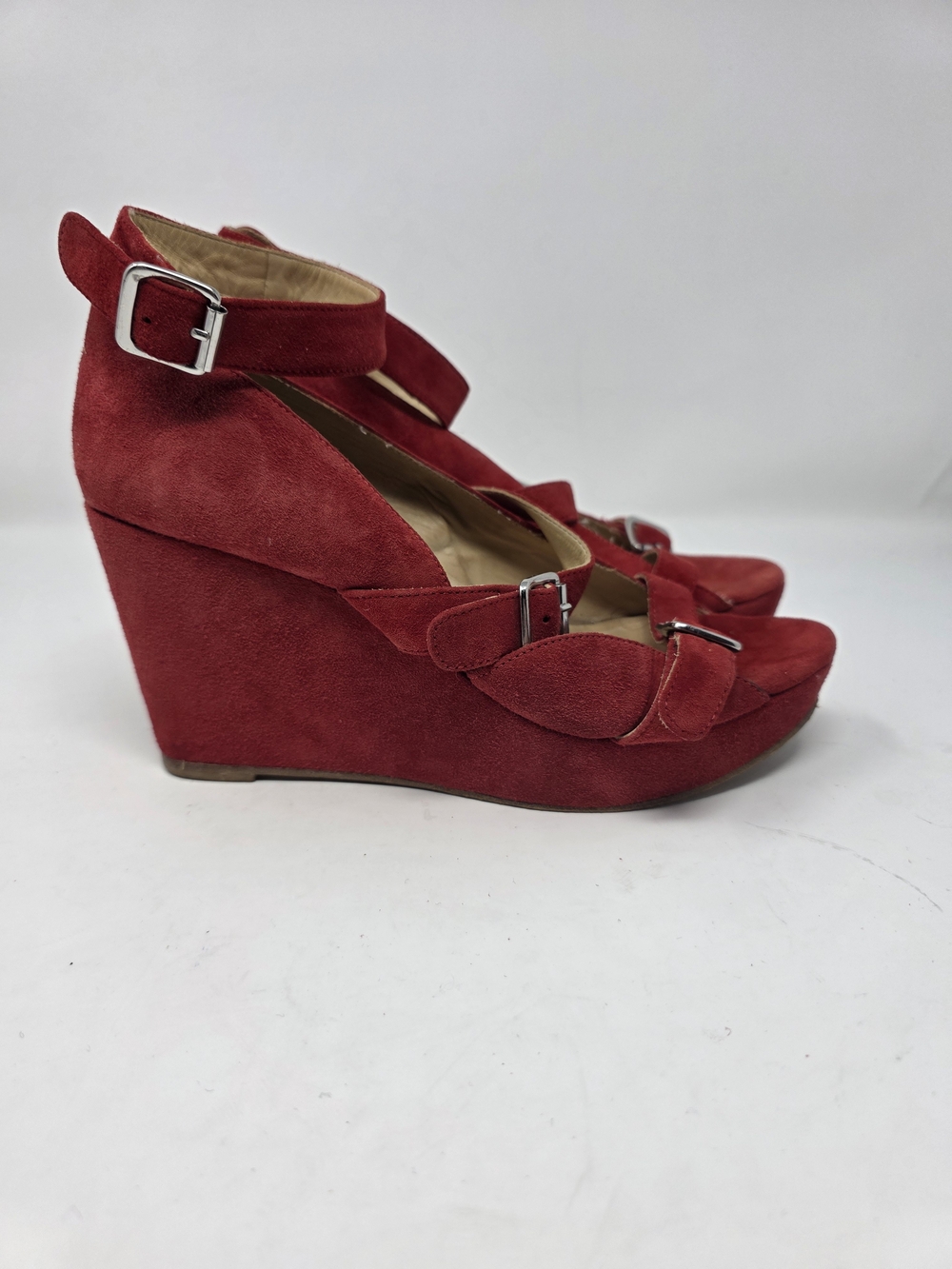 COS Red Suede Strappy Platform Wedge Sandals Size 39